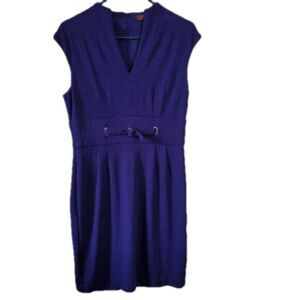 Eliza J Dress Sleeveless Cobalt Blue dressy sz 12 vtg zip belt V-neck timeless